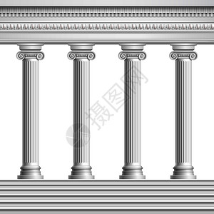 建筑元素柱廊现实的古董柱装饰天花板底座与楼梯矢量插图背景图片