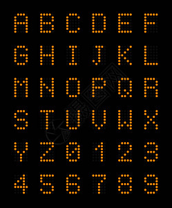 大写黑色字母黄色电子大写字母的字母黑色机场板上的真实成数字矢量插图插画