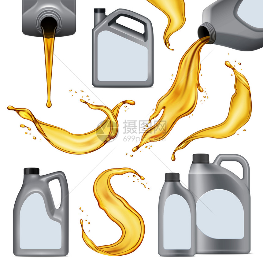 隔离真实的电机油图标白色塑料瓶与黄色液体矢量插图图片