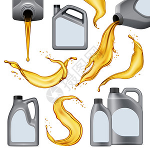 隔离真实的电机油图标白色塑料瓶与黄色液体矢量插图图片