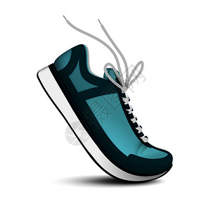 现代运动运动鞋蓝色与白色鞋带现实的单图像白色背景孤立矢量插图背景图片