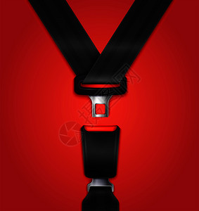 真实畅通的乘客安全带与紧固件黑色皮带红色背景矢量插图背景图片