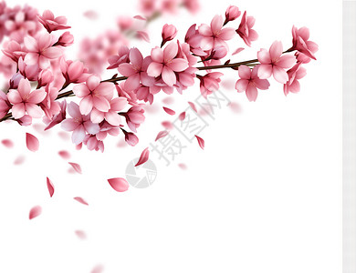 枝条上美丽的樱花花落花的现实构图,白色背景矢量插图背景图片