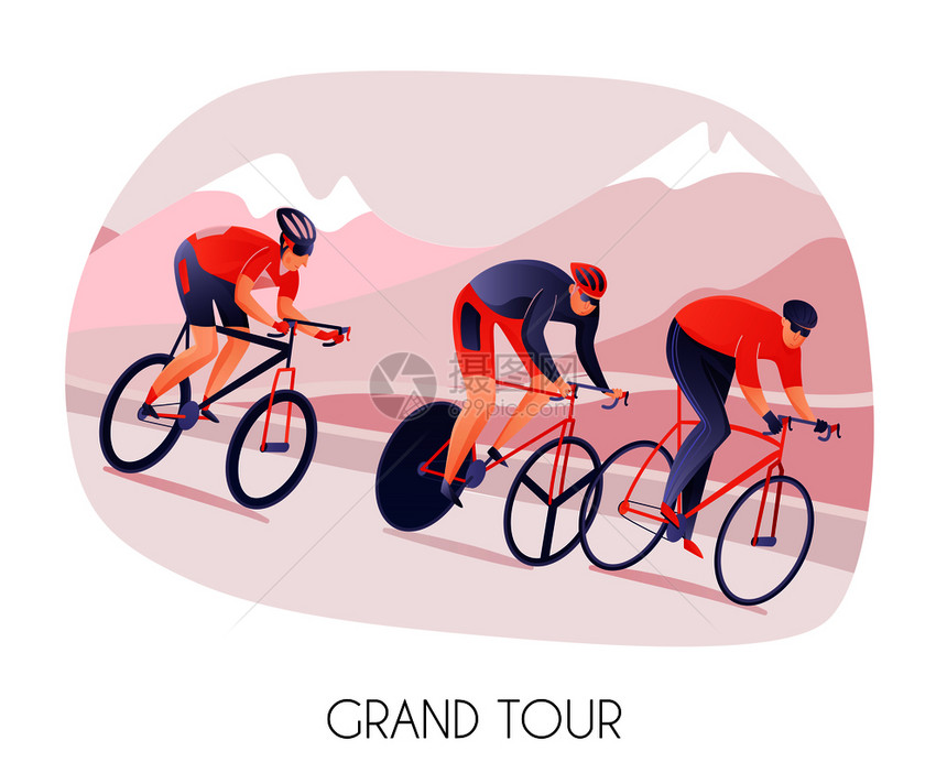 运动员运动中穿自行车骑自行车旅行山上背景矢量插图图片