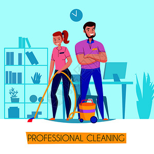 专业清洁服务平广告海报,队客厅矢量插图中统吸尘地板图片
