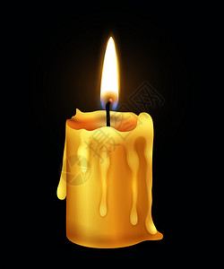 黄色现实燃烧蜡烛火焰火光构图黑暗矢量插图背景图片