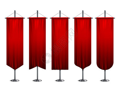 旗布沟信号红色长运动广告旗横幅样本杆架支撑基座现实矢量插图插画