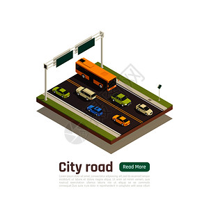 交通城市道路彩色等距城市作文与城市道路标题阅读更多绿色按钮矢量插图插画