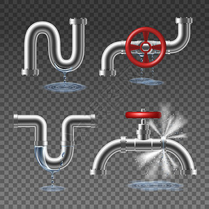 水管道管道爆裂水滴飞溅的水写实2x2孤立透明背景矢量插图上插画