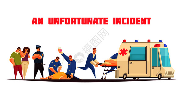 幸苦平彩色救护车成与幸的事件描述病人护理矢量插图插画
