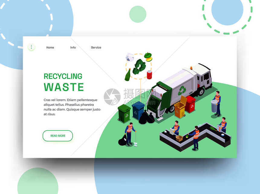 垃圾废物回收等距网站登陆页与链接可编辑文本清洁图像矢量插图图片