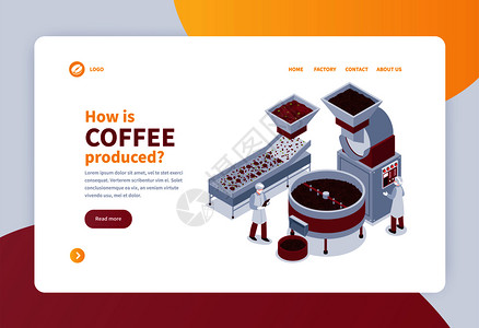 咖啡磨豆机等距横幅与咖啡生产过程三维矢量插图插画