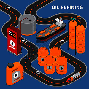 油气工业等距成与精炼设备运输手段三维矢量图背景图片