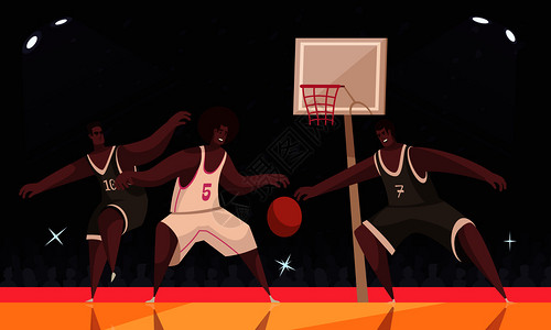 夏季运动篮球构图与室内视野的竞技场非裔美国球员与球迷剪影矢量插图图片