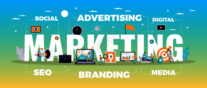 数字营销与线广告媒体符号平矢量插图市场营销高清图片素材