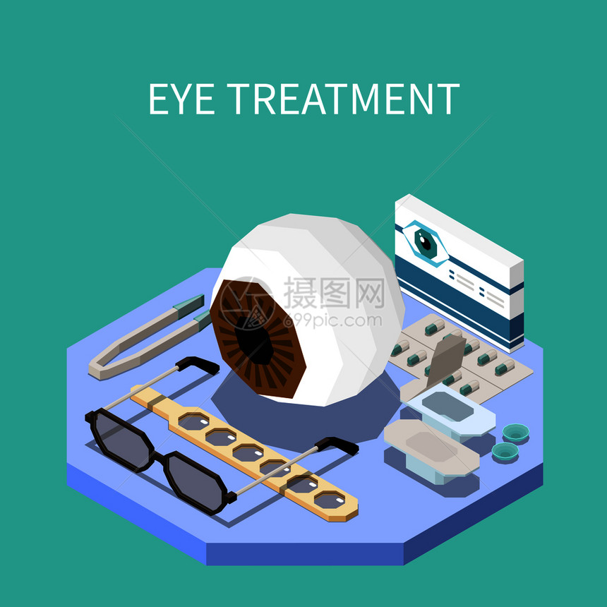 眼科等距成与眼治疗设备三维矢量插图图片
