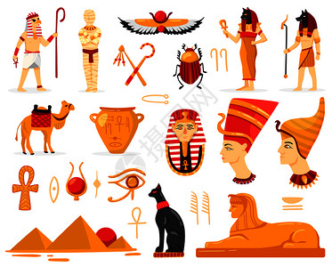 埃及以古埃及古物的孤立形象,崇拜者的真实脚本符号矢量插图图片