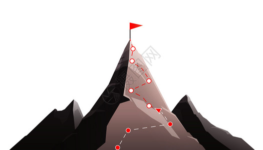山目标成就平构图与山的形象虚线路线与矢量插图山峰路线成背景图片