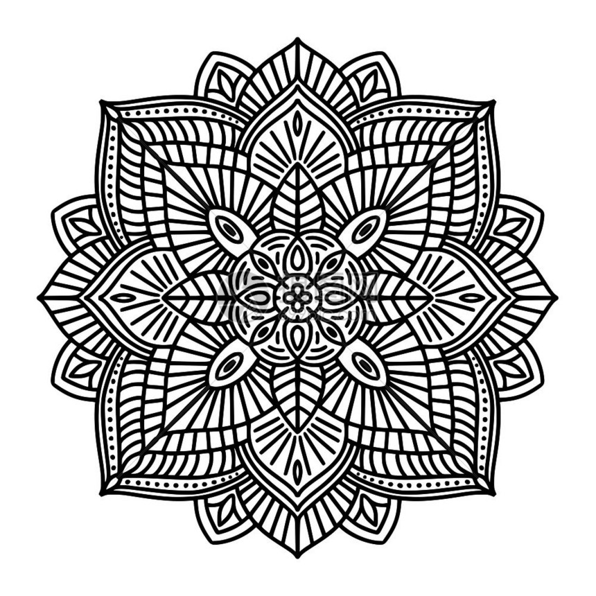 黑白花民族曼陀罗,白色背景,矢量插图图片
