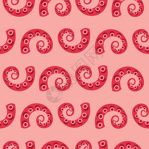 日本菜无缝图案章鱼的触角,海鲜卡通风格的矢量插图图片