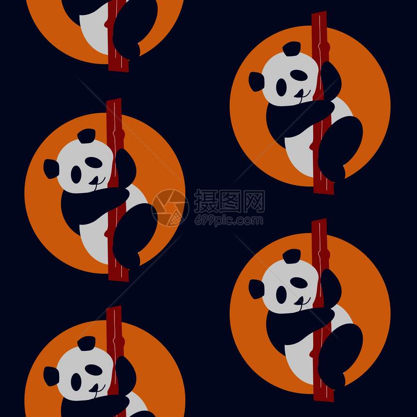 蓝色背景上的熊猫无缝图案与中国的老式抽象无缝图案纺品暑期背景纺品装饰品暑期打印彩色壁纸中国熊猫图片