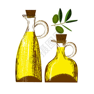 橄榄油沙拉璃瓶里的橄榄油矢量插图插画