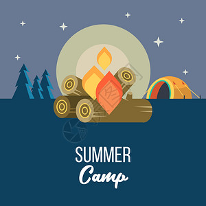 露营矢量插图暑假大自然的帐篷里营地的夜景图片