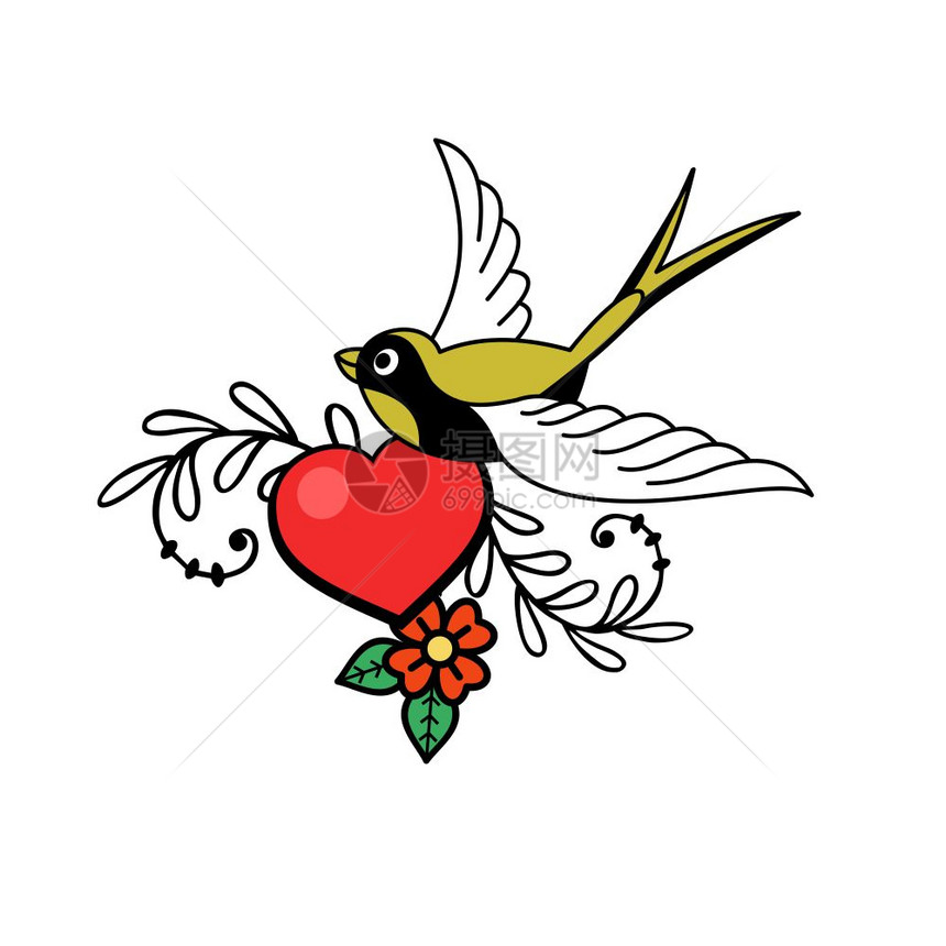 爱的象征心鸟矢量插图白色背景上隔离情人节快乐图片
