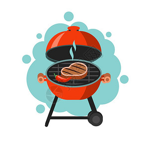烧烤矢量插图烧烤烤架上烤着多汁的牛排矢量插图好吃的图片