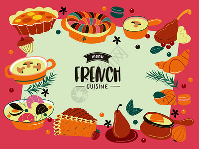 麦多馅饼法国菜,同的菜套很棒的矢量菜肴插画