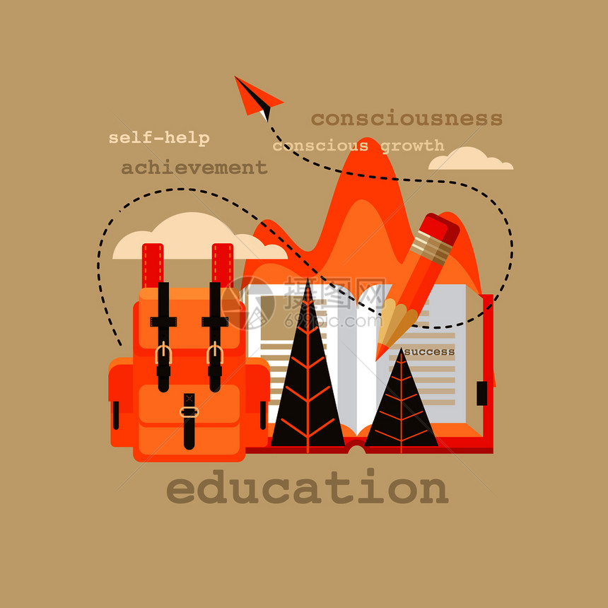 学校教育矢量平单孤立图标,象形图学校,教育自发展成功的矢量图图片