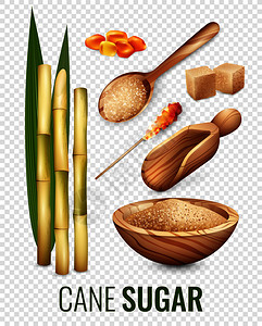 甘蔗透明套与勺子碗卡通孤立矢量插图甘蔗透明套装图片