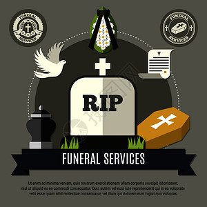 丧葬服务与花环墓鸽子平矢量插图殡葬服务高清图片