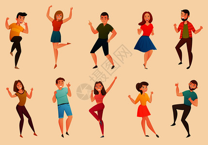 查尔斯顿跳舞的人移动复古图标的轻男女移动2横幅矢量插图跳舞的人复古图标插画