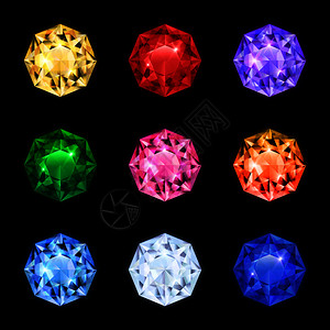 彩色现实钻石宝石图标为圆形同颜色的矢量插图逼真的钻石宝石图标图片