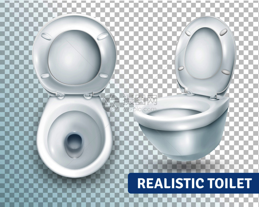 现实的厕所透明与两个图像白色马桶同的角度矢量插图马桶现实套图片