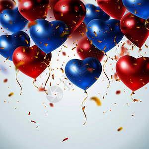 现实背景与飞行光泽蓝色红色假日气球矢量插图现实的飞行气球图片