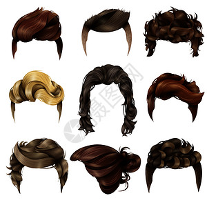 头发夹子素材现实的男人发型了九个图像,为同长度颜色矢量插图的头发男发型写实收藏插画