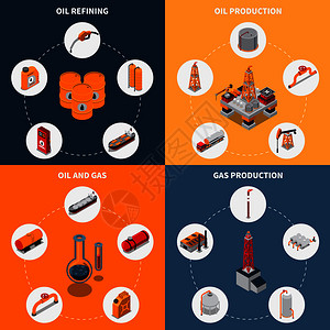 等距与石油生产精炼,气体提取储存,燃料运输孤立矢量插图油气等距背景图片