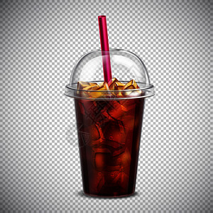 可乐与冰块吸管外卖杯真实图像上透明的背景矢量插图可乐与冰现实透明图片
