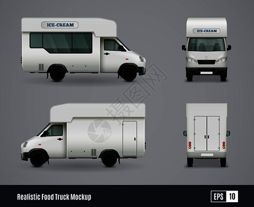 食品卡车现实广告模板模型与观点货车商业车辆与阴影矢量插图冰淇淋卡车图片