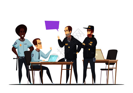 部门的理念与员工值访问联邦调查局官员卡通矢量插图部门的理念背景图片
