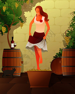 葡萄酒节与女桶葡萄梯度平矢量插图葡萄酒节插图插画