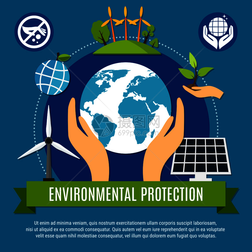 生态污染与地球自然符号平矢量插图生态污染图片