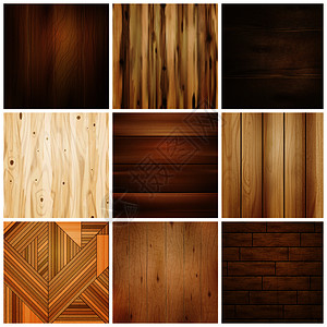 逼真的木地板纹理集合的孤立图像与各种方形模式的地板瓷砖矢量插图木制地砖套背景图片