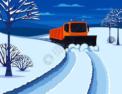 猫举手机素材冬季雪运输与雪机雪地移动平矢量插图雪运输插图插画