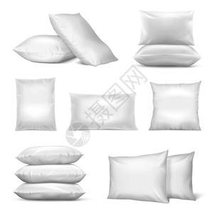 真实的白色方形矩形枕头与天然合成棉混合纤维填充隔离矢量插图现实的白色枕头模型背景图片