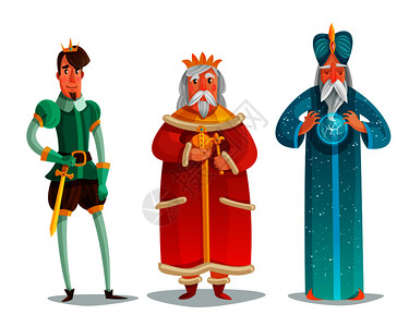 皇家人物卡通集包括王子与剑,国王,智者与能量球孤立矢量插图皇家人物卡通集图片