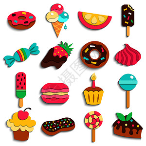 纽麦图标糖果,时尚儿童聚会,处理平彩色图标收集甜甜圈,冰淇淋,图标插图糖果派糖果图标收集插画