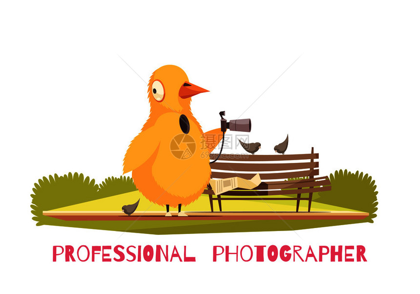 构图与公共开放公园与长凳摄影师鸡形衣矢量插图鸡服装构图图片